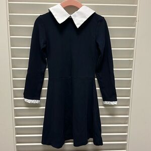 Zara Navy and White Collar Dress in size 6